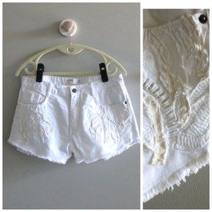 ZARA TRF EMBROIDERED DENIM SHORTS WHITE